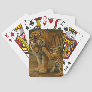Tiger Tenderness - Parent and Cub in Forest Playing Cards