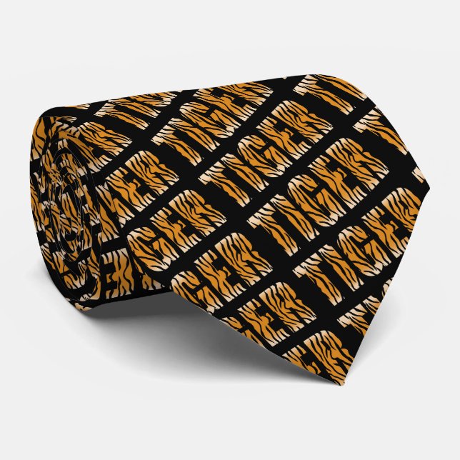 Tiger Text Tiger Print Team Mascot Necktie (Rolled)