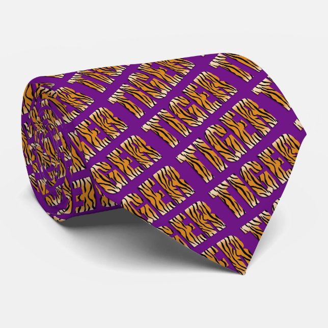 Tiger Text Tiger Print Team Mascot Necktie (Rolled)