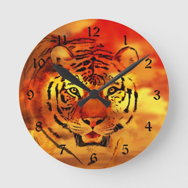 Tiger through the sunrise round clock (Front)