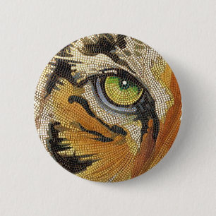 "Tiger Tiles" Tiger Face Mosaic Watercolor 6 Cm Round Badge