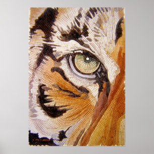 "Tiger Tiles" Tiger Face Mosaic Watercolor Poster