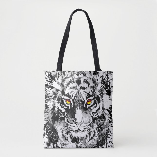 Tiger Tote Bag | Tiger Drawing | Black and white (Front)