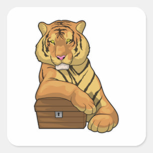 Tiger Treasure chest Square Sticker