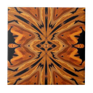 Tiger Tribal Modern Abstract Art Orange Golden Tile