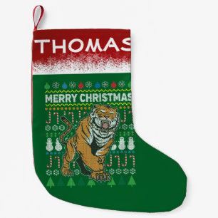 Tiger Ugly Christmas Sweater Wildlife Series Small Christmas Stocking