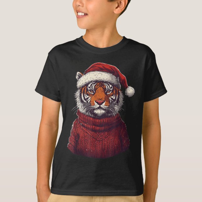 Tiger Ugly Sweater Santa Hat Christmas  (Front)