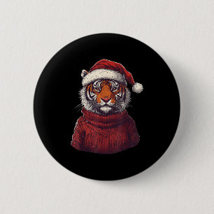 Tiger Ugly Sweater Santa Hat Christmas  6 Cm Round Badge