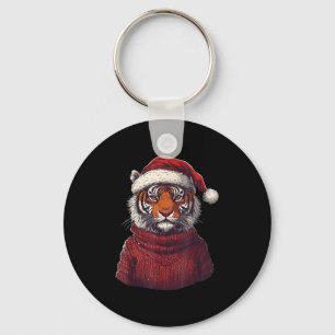 Tiger Ugly Sweater Santa Hat Christmas  Key Ring