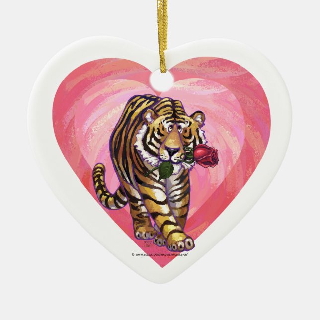 Tiger Valentine's Day Ceramic Tree Decoration (Front)