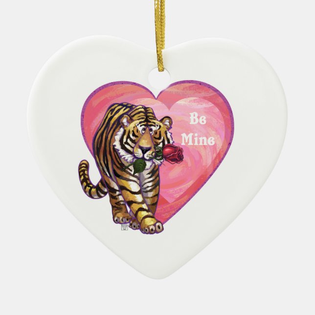 Tiger Valentine's Day Ceramic Tree Decoration (Front)