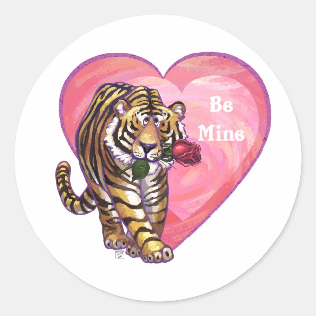 Tiger Valentine's Day Classic Round Sticker (Front)