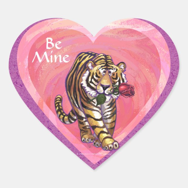 Tiger Valentine's Day Heart Sticker (Front)