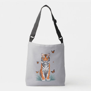 Tiger Vector Painting Adorable Fun Animal Playing  Crossbody Bag