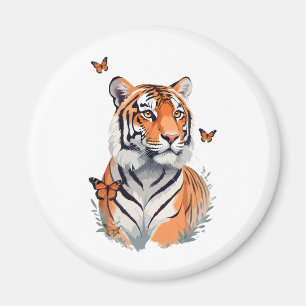 Tiger Vector Painting Adorable Fun Animal Playing  Magnet