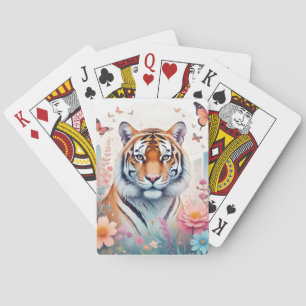 Tiger Vintage Animal Nature Forest Jungle Flowers Playing Cards