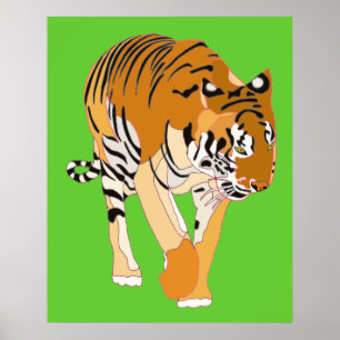 Tiger Walking Digital Painting Posters