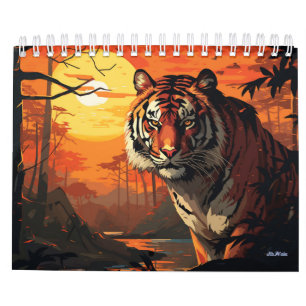 tiger wall monthly calendar 2025