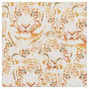 Tiger Watercolor Faces Pattern Fabric