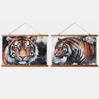 Tiger Watercolor Grunge  Hanging Tapestry