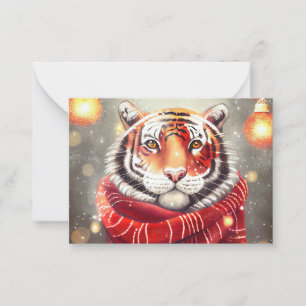Tiger wearing a scarf for the holidays card