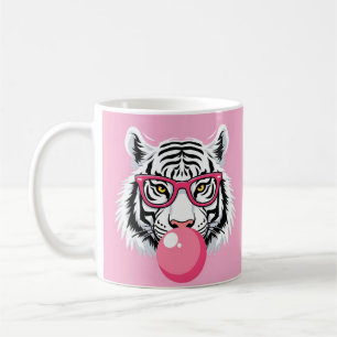 Tiger Wearing Glasses and Blowing Pink Bubble Gum Coffee Mug