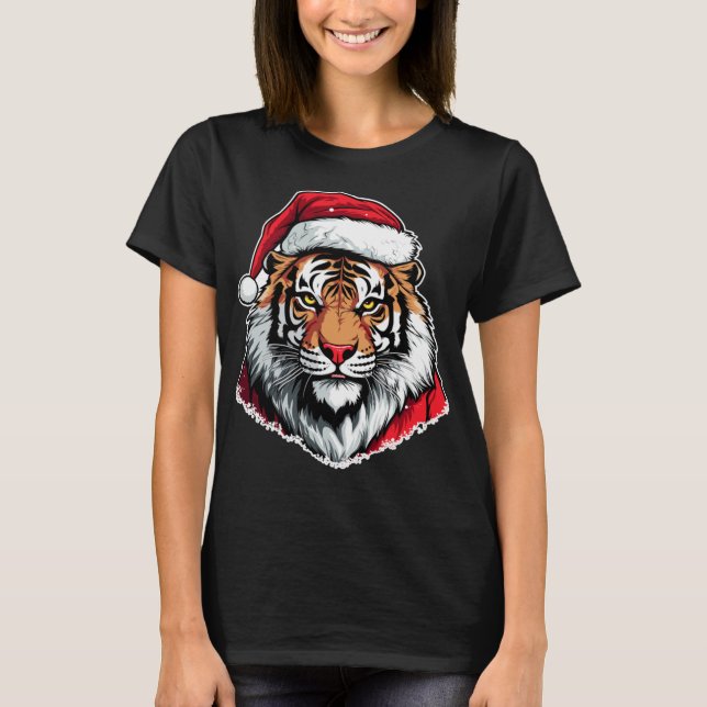 Tiger Wearing Santa Hat Tiger Lover Christmas Chri T-Shirt (Front)