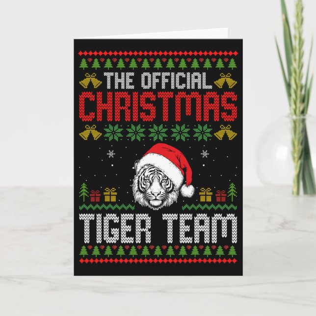 Tiger Wearing Santa Hat Xmas Lights Merry Christma Card (Front)