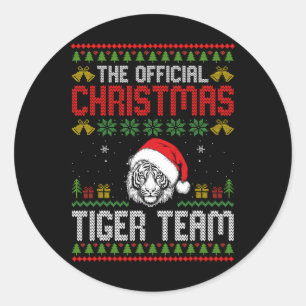 Tiger Wearing Santa Hat Xmas Lights Merry Christma Classic Round Sticker