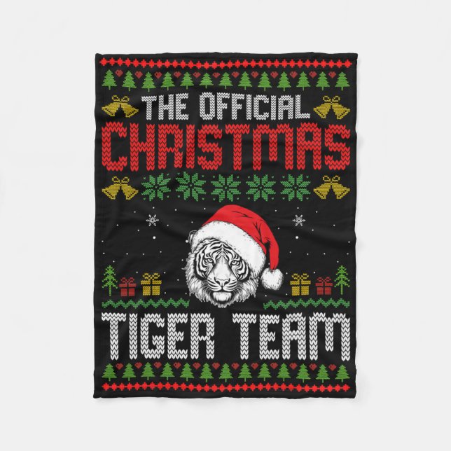 Tiger Wearing Santa Hat Xmas Lights Merry Christma Fleece Blanket (Front)