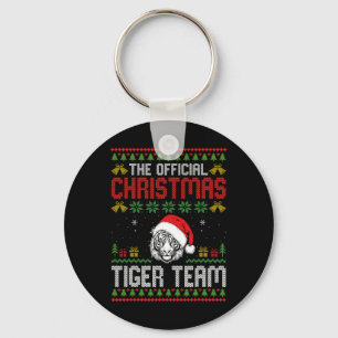 Tiger Wearing Santa Hat Xmas Lights Merry Christma Key Ring