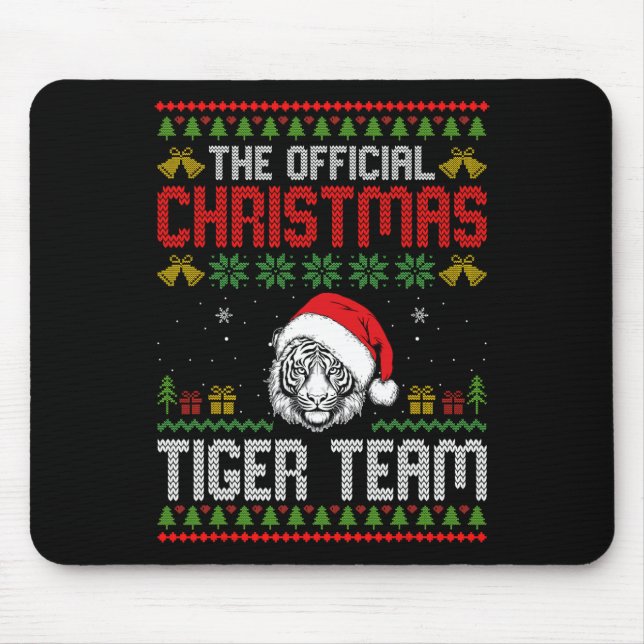Tiger Wearing Santa Hat Xmas Lights Merry Christma Mouse Mat (Front)