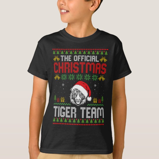 Tiger Wearing Santa Hat Xmas Lights Merry Christma T-Shirt (Front)