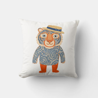 Tiger Wears Paisley Swirl Boater Hat Pillow