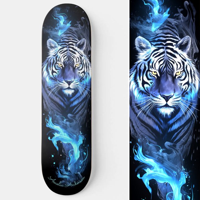 Tiger White & Blue Glowing Cool Style Skateboard (Tiger White & Blue Glowing Cool Style Skateboard)