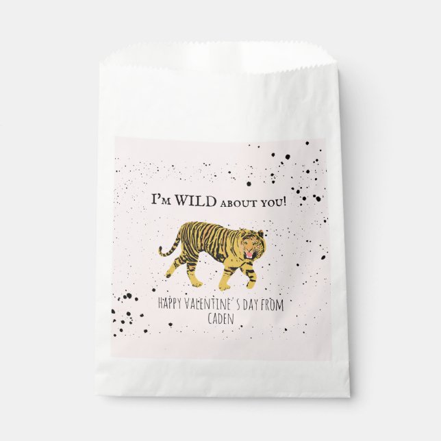 Tiger Wild About You Valentine Kids Classroom Favour Bags (Front)