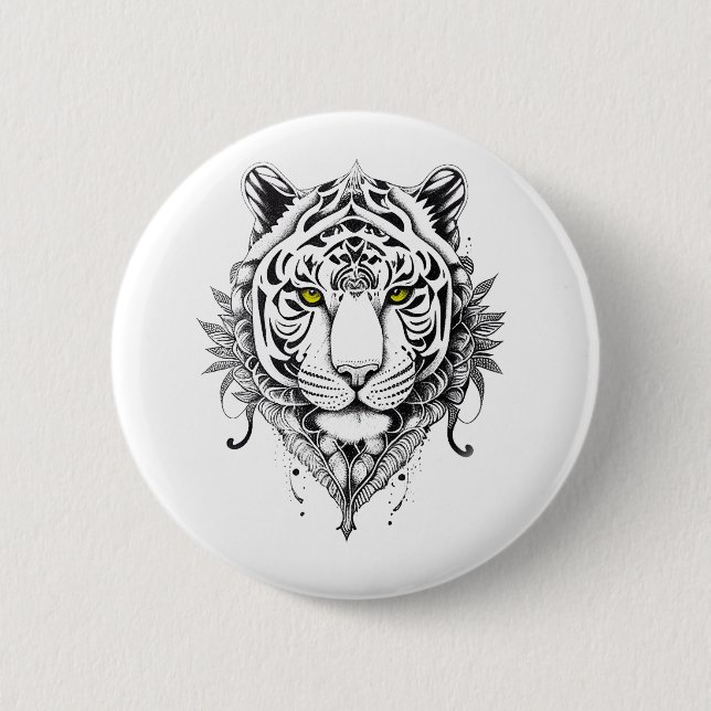 Tiger Wild Animal Nature Illustration Art Tattoo 6 Cm Round Badge (Front)