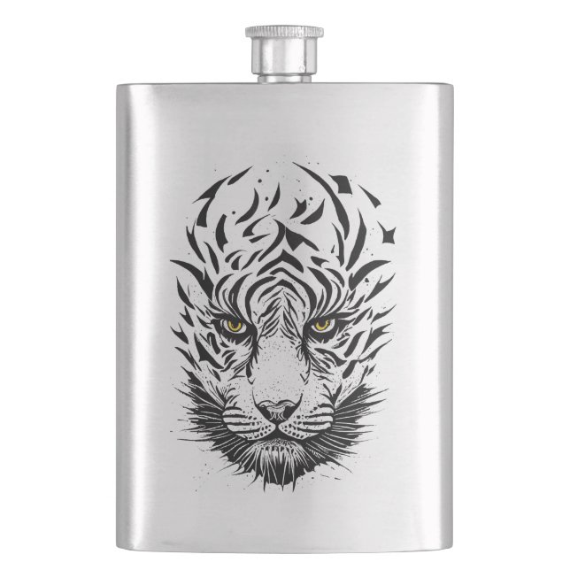 Tiger Wild Animal Nature Illustration Art Tattoo Hip Flask (Front)