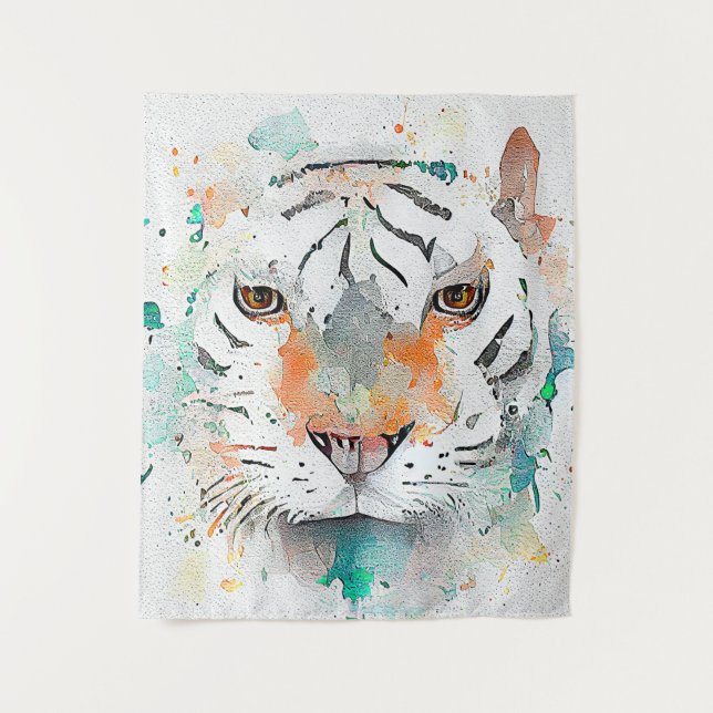 Tiger Wild Animal Nature Watercolor Art Painting Tapestry (Front)