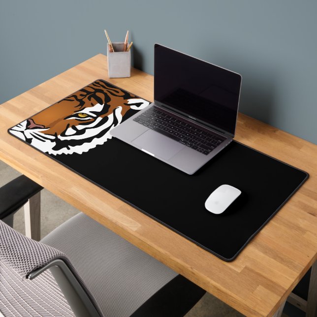 Tiger, Wild Cat on Black Desk Mat (Office 2)