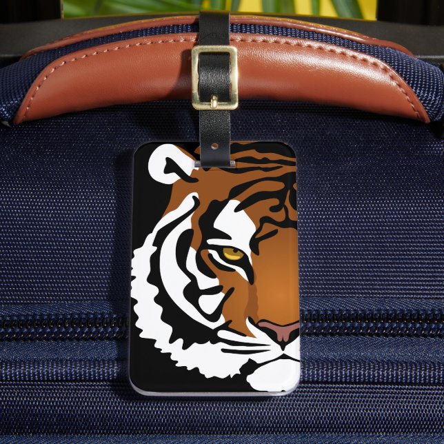 Tiger, Wild Cat on Black Luggage Tag (Front Insitu 2)