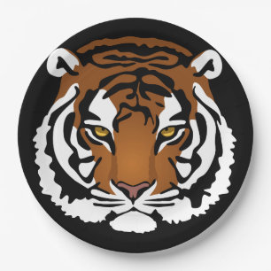 Tiger, Wild Cat on Black Paper Plate