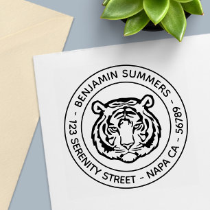 Tiger, Wild Cat Round Address Self-inking Stamp
