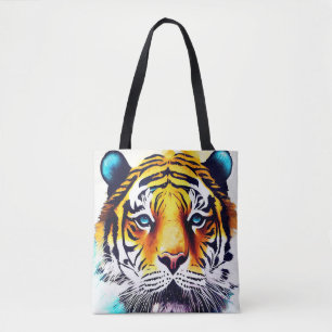 Tiger Wild Nature Animal Color Art Painting Tote Bag