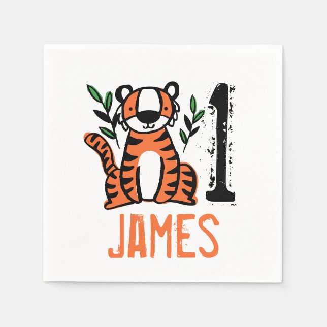 Tiger Wild One Birthday Party Napkin (Front)