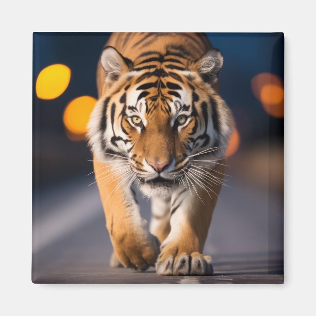 Tiger Wildlife Animal On Street Outdoors Magnet (Front)