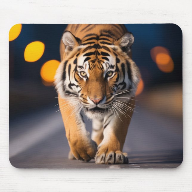 Tiger Wildlife Animal On Street Outdoors Mouse Mat (Front)