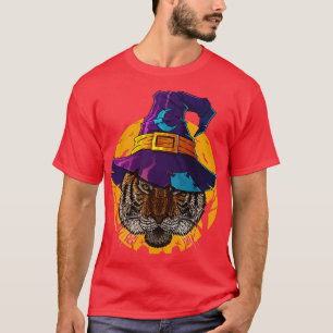 Tiger Witch Funny Halloween Costume Creepy Moon T-Shirt