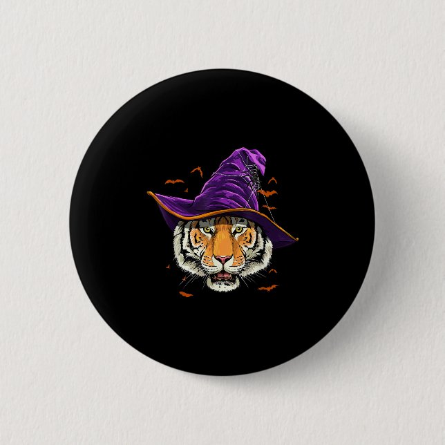 Tiger Witch Hat Funny Halloween Tiger Lover Whispe 6 Cm Round Badge (Front)