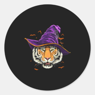 Tiger Witch Hat Funny Halloween Tiger Lover Whispe Classic Round Sticker